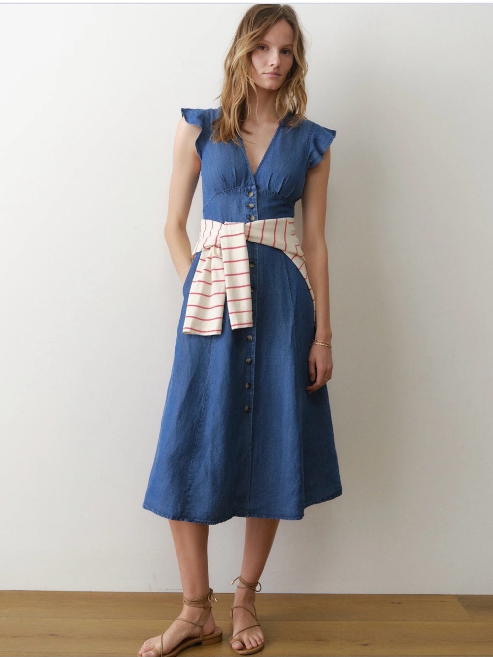 Marine Layer Camila Dress Chambray Midi Dress (S)